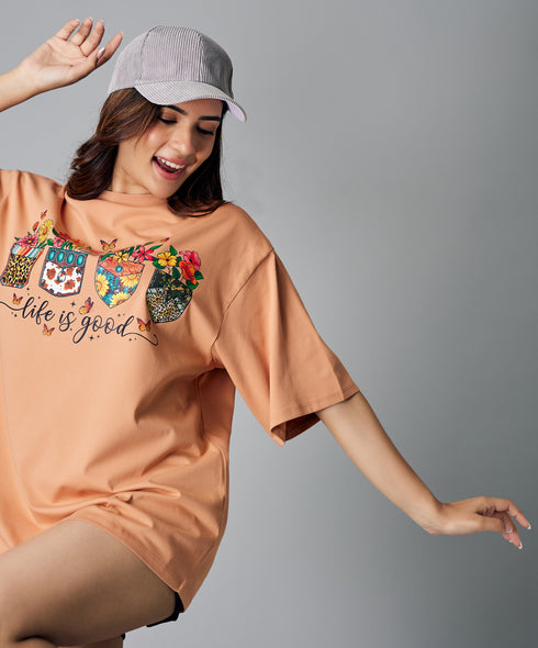 Oversize Brown Life Is Good Tshirt